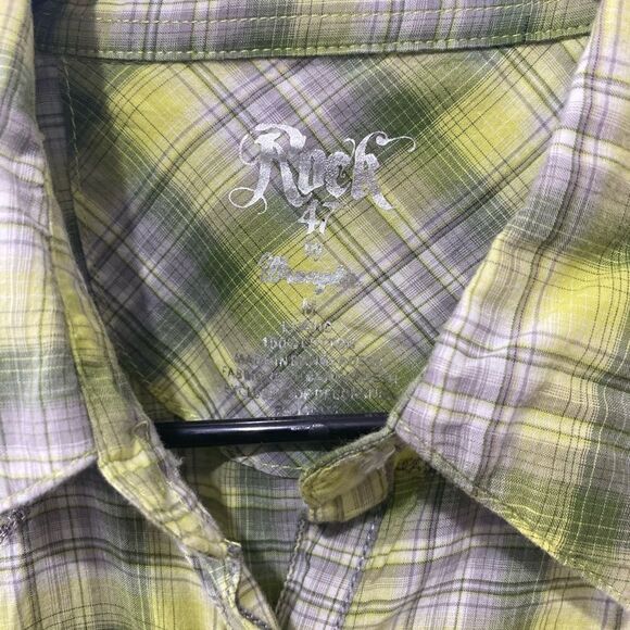 Rock 47 by wrangler cowgirl plaid western rodeo shirt with gems - Picture 2 of 6